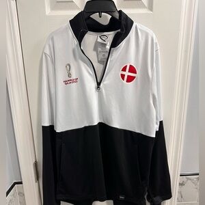 Qatar 2022 World Cup Denmark White and Black Half-Zip Pullover